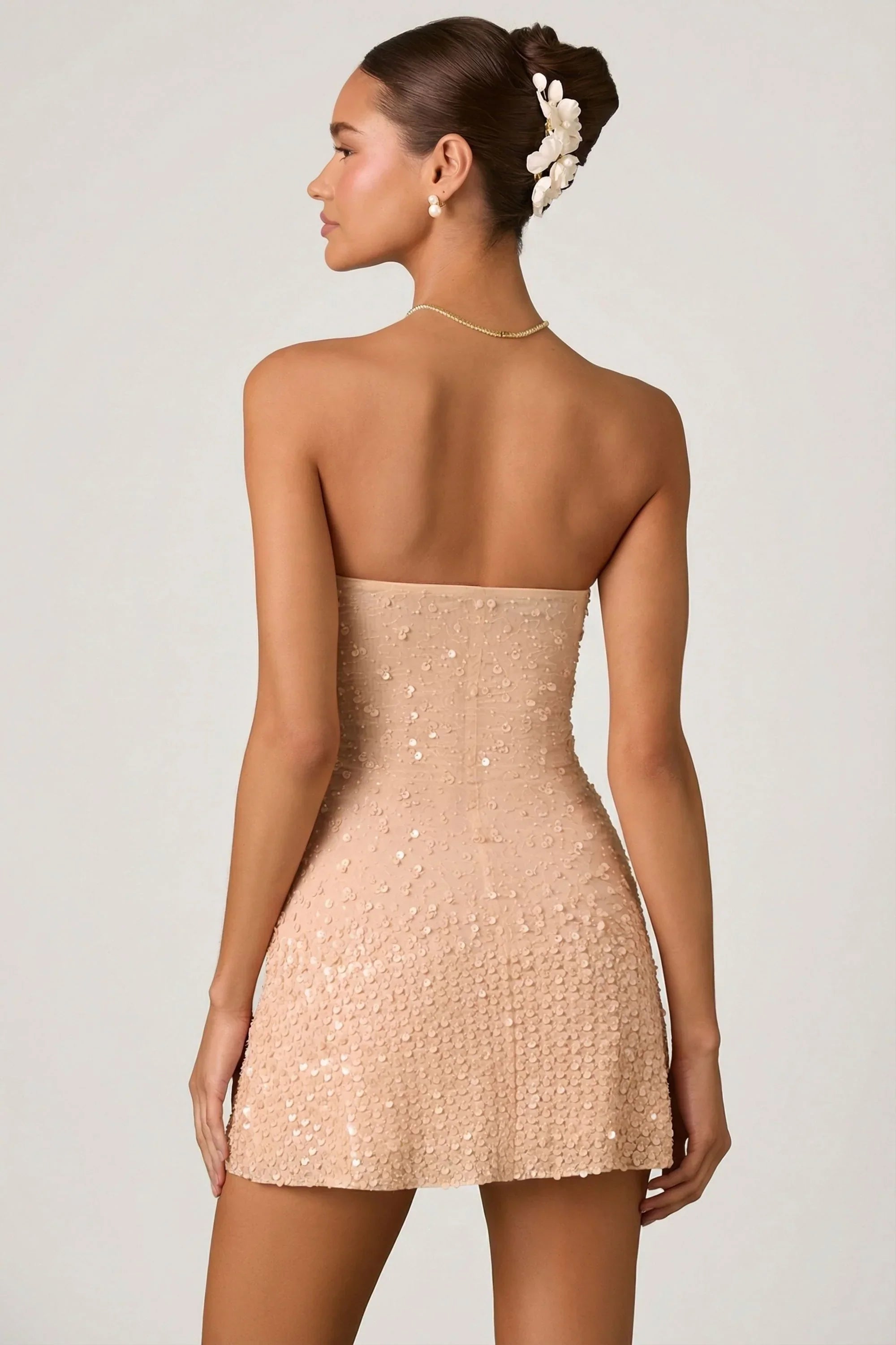 Embellished Sweetheart Neck A Line Mini Dress in Apricot