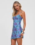 ZEINA MINI DRESS BLUE FLORAL SEQUIN