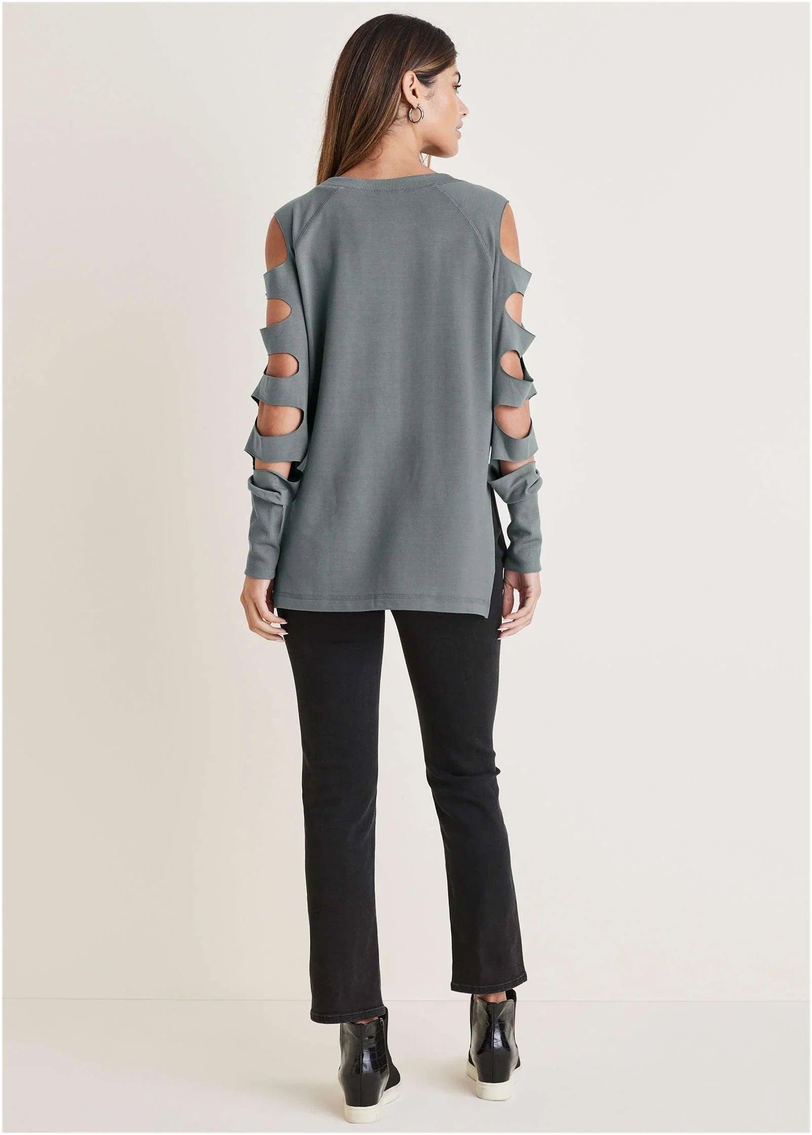 Cutout Sleeve Sweatshirt Seafog