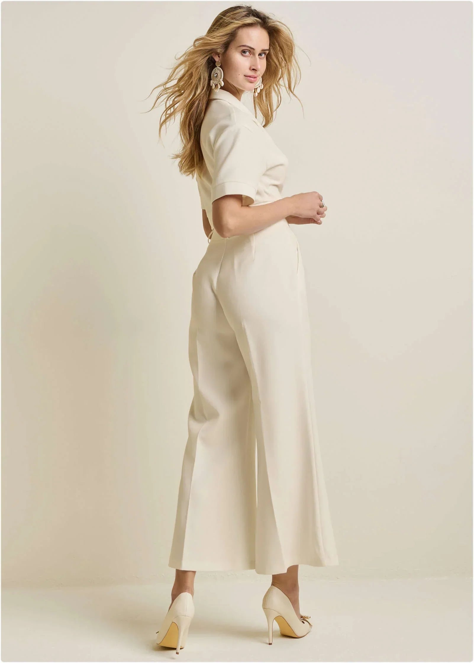 Flare Leg Suiting Set Off White