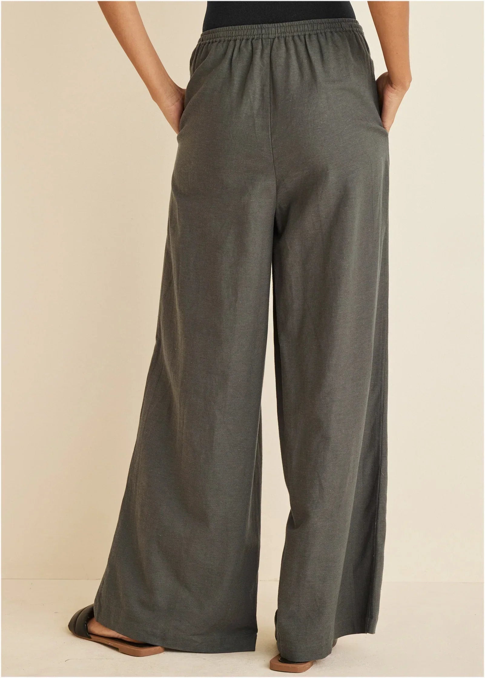 Linen Wide Leg Pants Olive