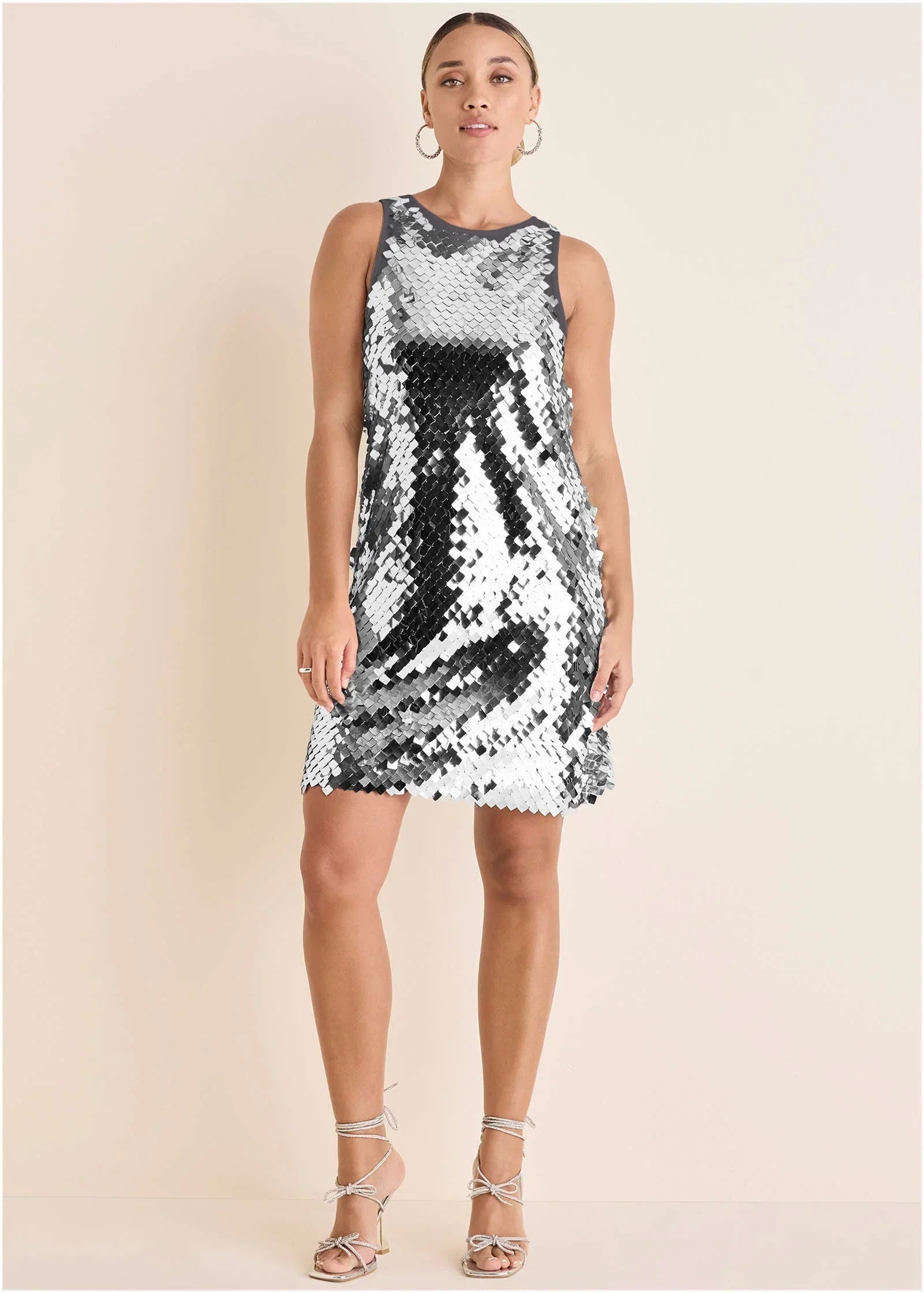 Mirror Sequin Mini Dress Silver
