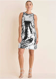 Mirror Sequin Mini Dress Silver