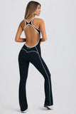 Petite Soft Active Open Back Jumpsuit in Black