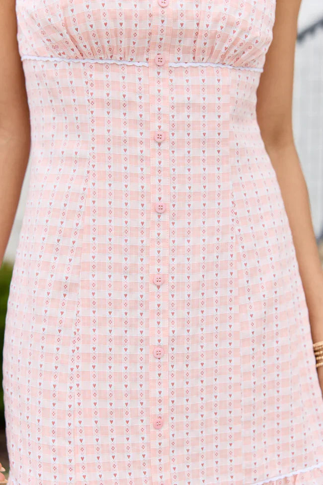 Mindy Pink Heart Gingham Dress