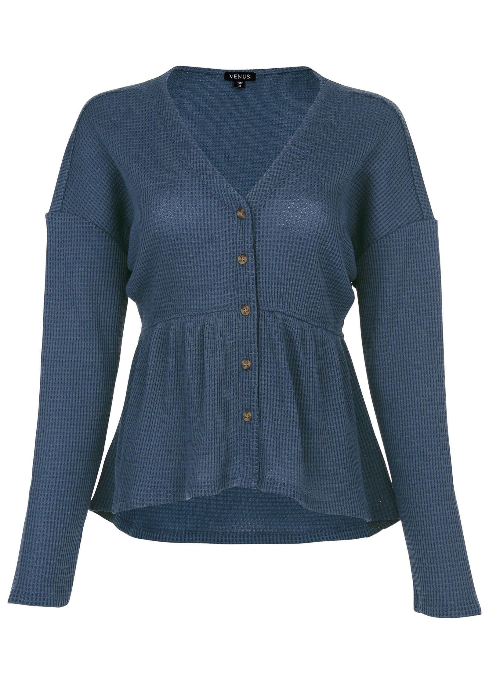Waffle Babydoll Henley Vintage Indigo