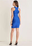 Cross Neck Bandage Mini Dress Blue
