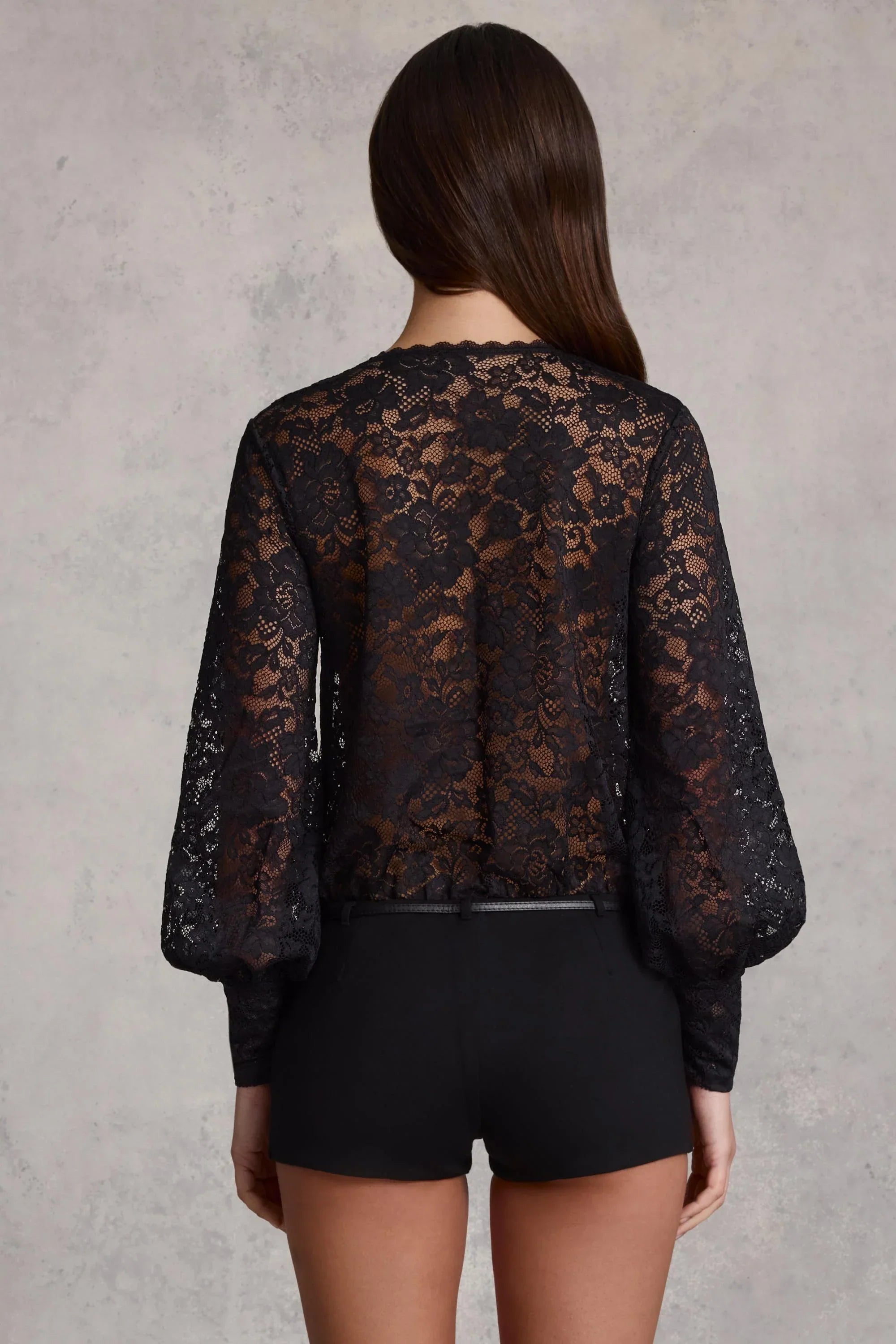 Sheer Lace Plunge Neck Loose Fit Playsuit in Black