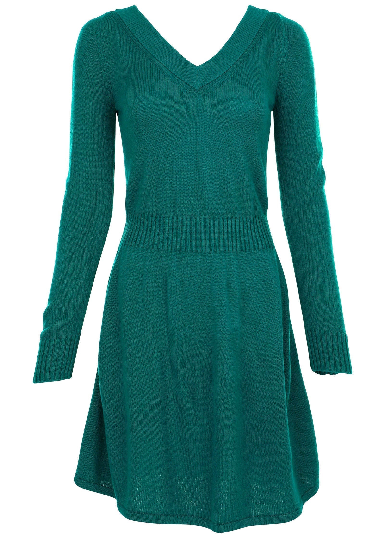 V Neck Mini Sweater Dress Deep Lake