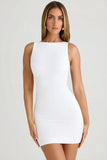 Modal High Neck Open Back Mini Dress in White