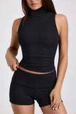 Modal Ribbed Mid Rise Foldover Shorts in Black