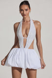 Embellished Cut Out Bubble Hem Mini Dress in White