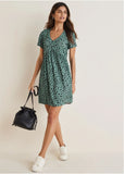 Printed V Neck Dress Green Black