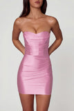 Ruched Bandeau Mini Dress in Soft Pink