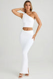 Modal Twist Front Maxi Skirt in White