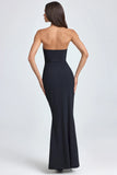 Bandeau Ruffle Trim Corset Gown in Black