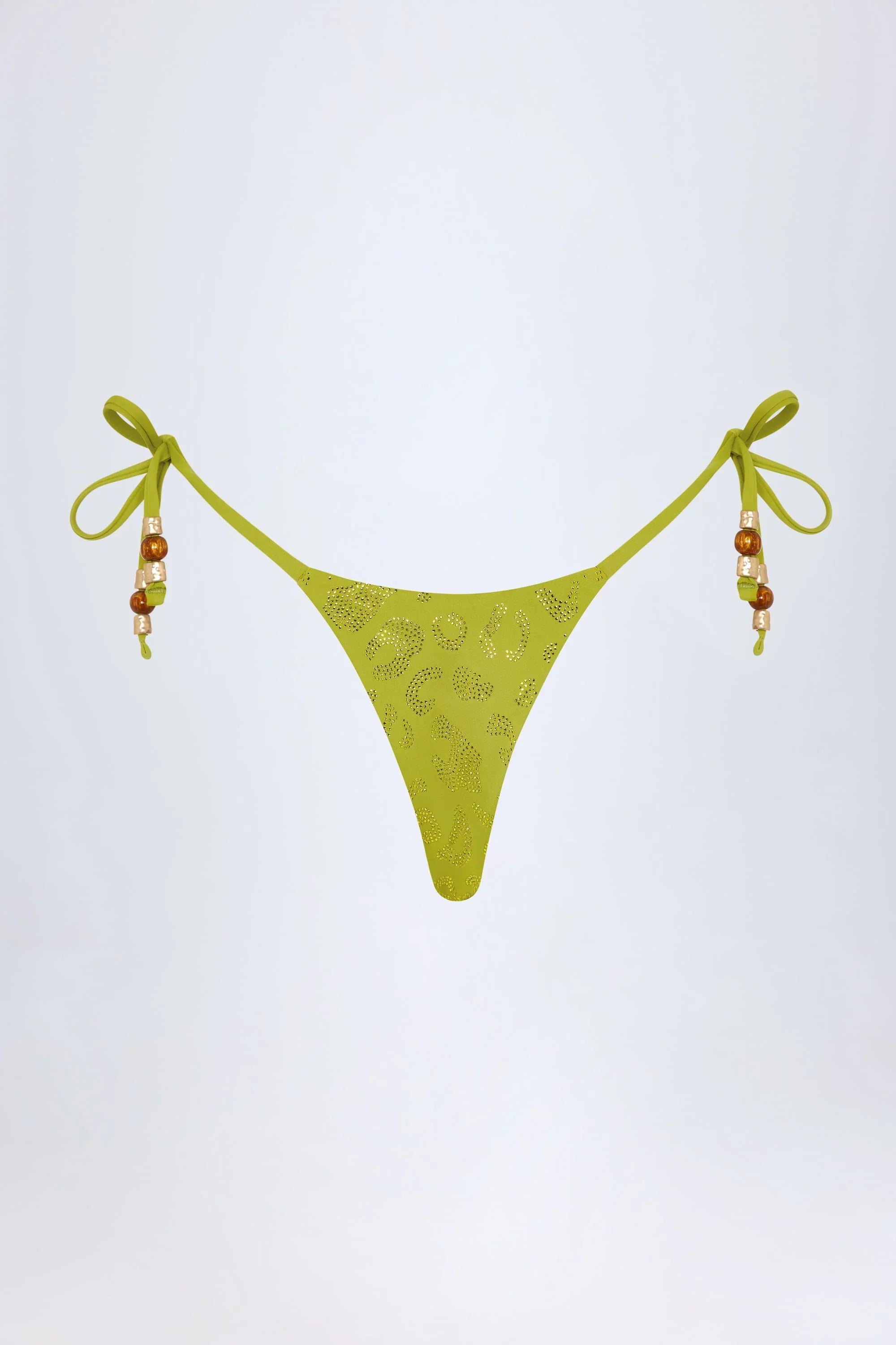 Charm Detail Thong Bikini Bottoms in Olive Green