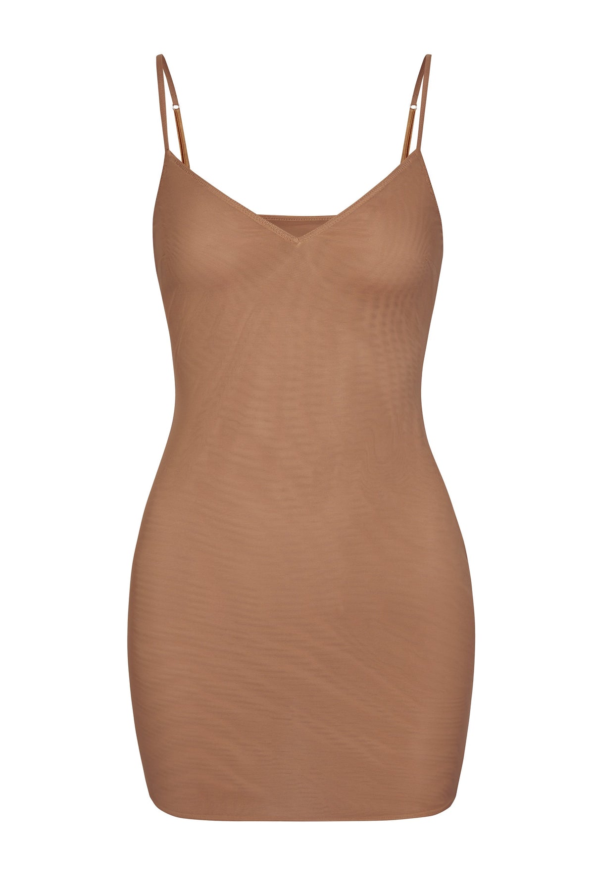 Soft Mesh V Neck Mini Slip Dress in Honey