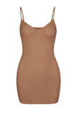 Soft Mesh V Neck Mini Slip Dress in Honey
