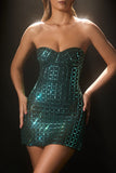 Embellished A Line Semi Sheer Mini Dress in Emerald Green