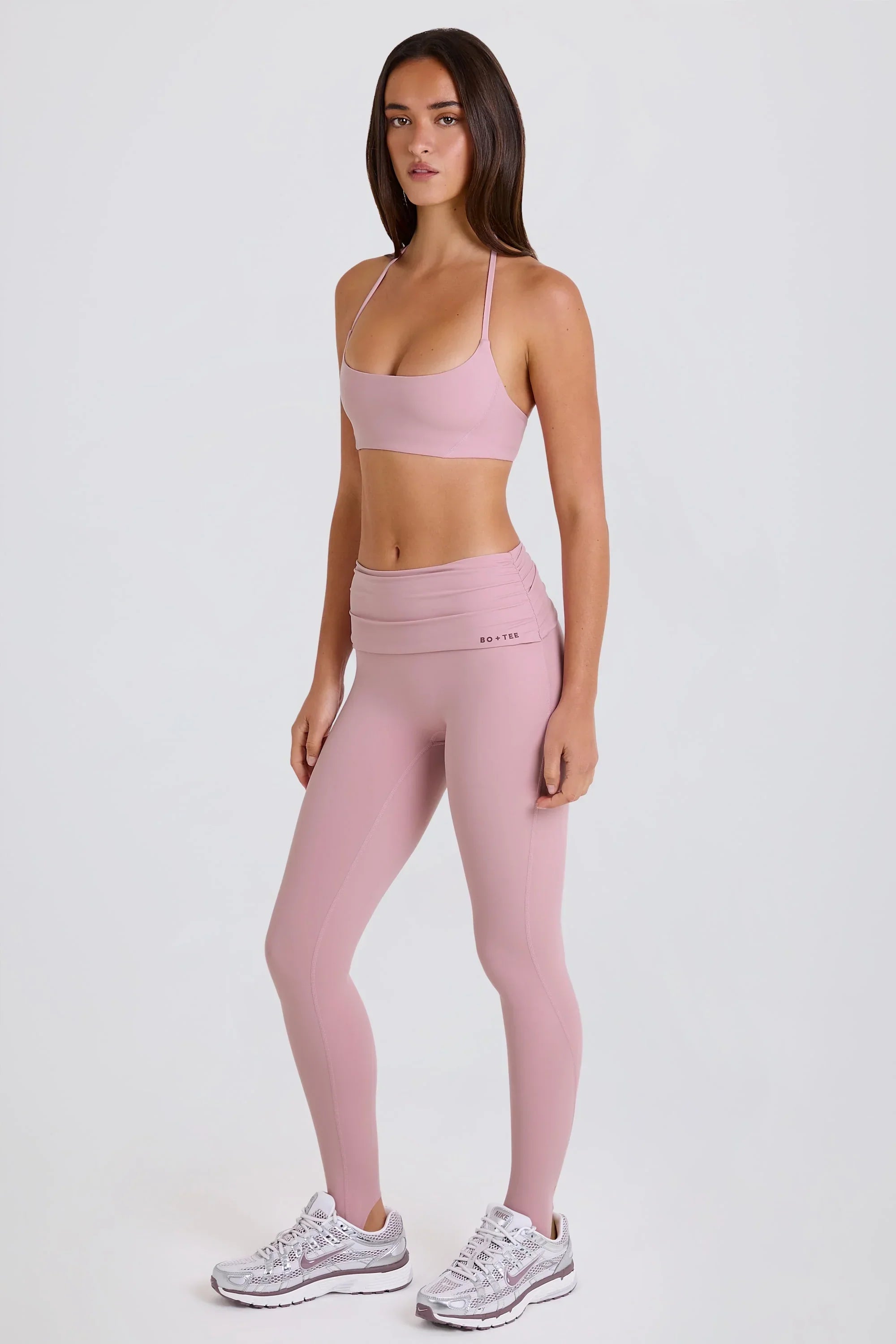 Foldover Mid Rise Stirrup Leggings in Mauve