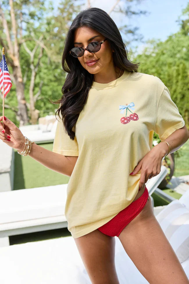 Americas Sweetheart Cherry Yellow Graphic Tee