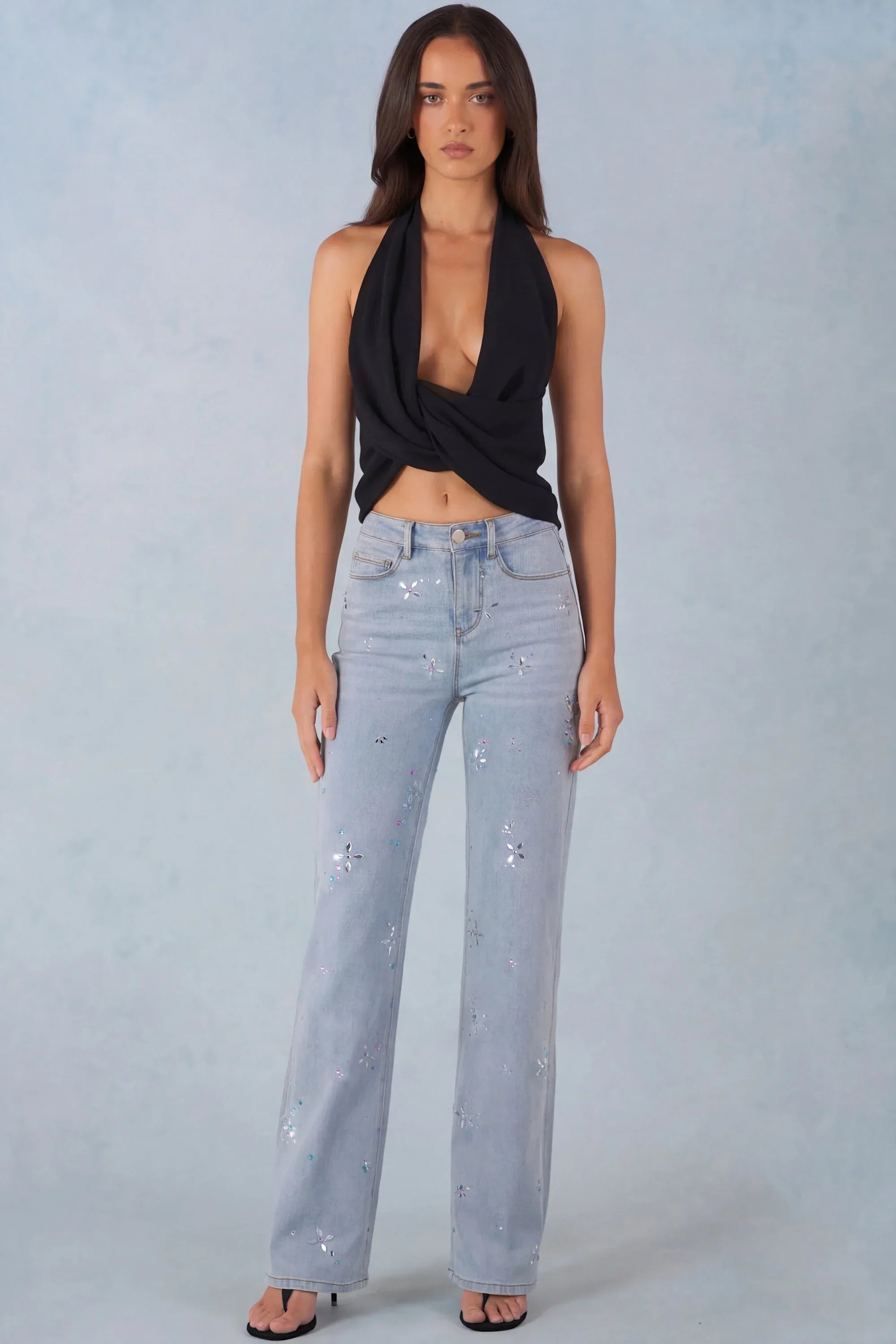 Mid Rise Straight Leg Jeans in Light Denim
