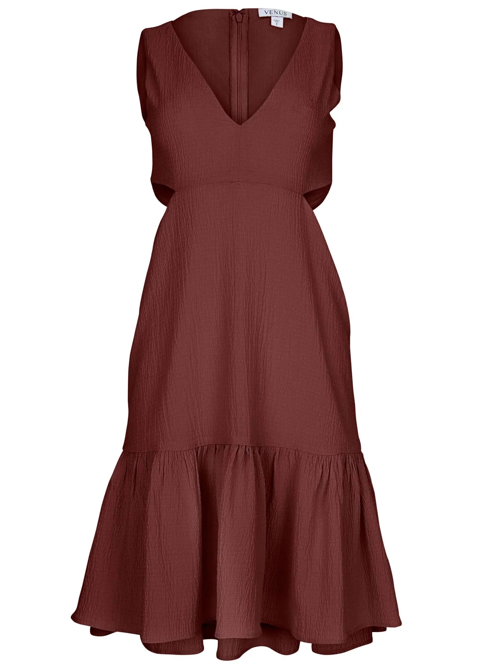 Fluted Satin Mini Dress Auburn