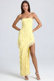 Bandeau Ruffle Trim Maxi Dress in Lemon Sherbet