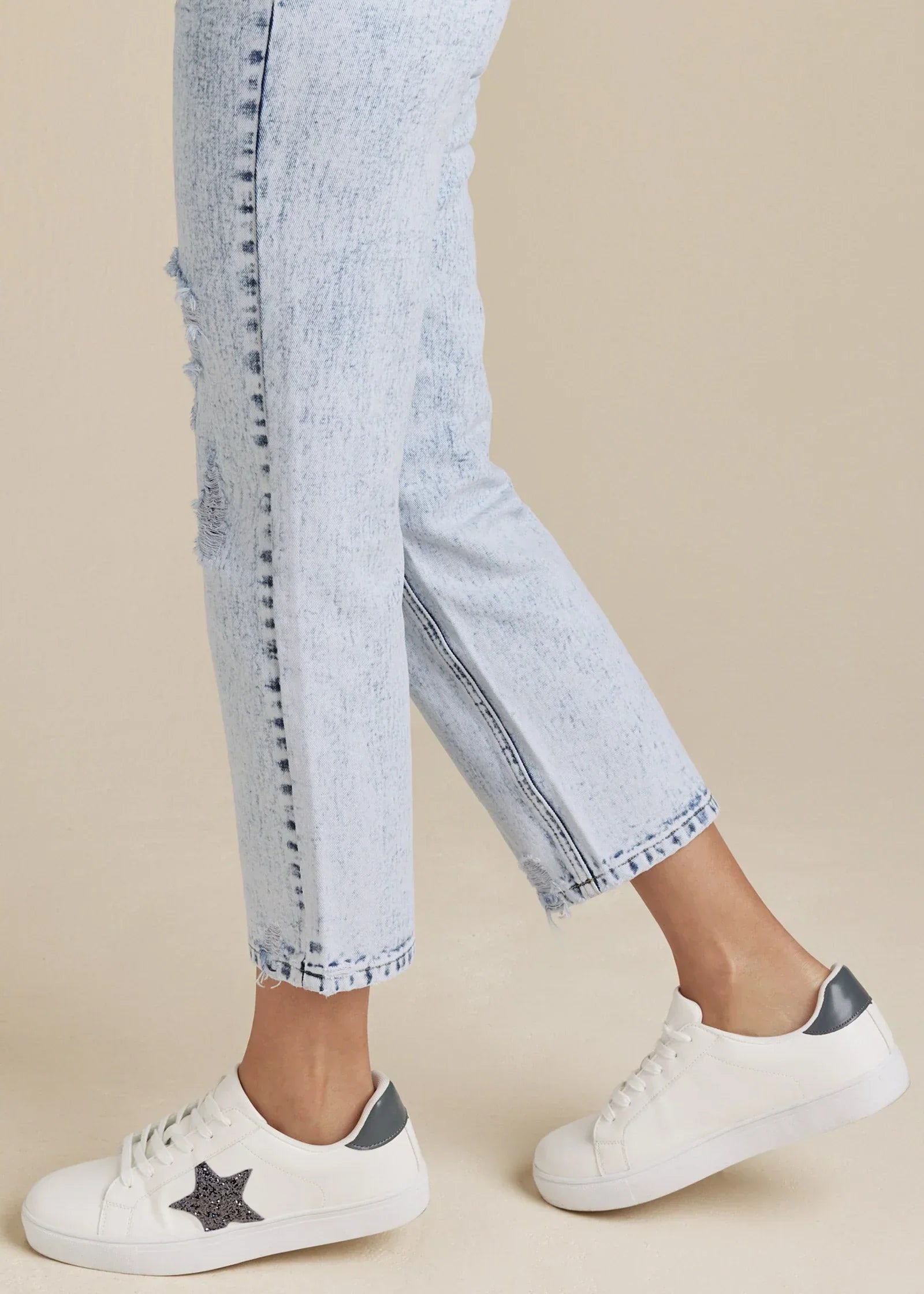 Stove Pipe Distressed Jeans Acid Wash