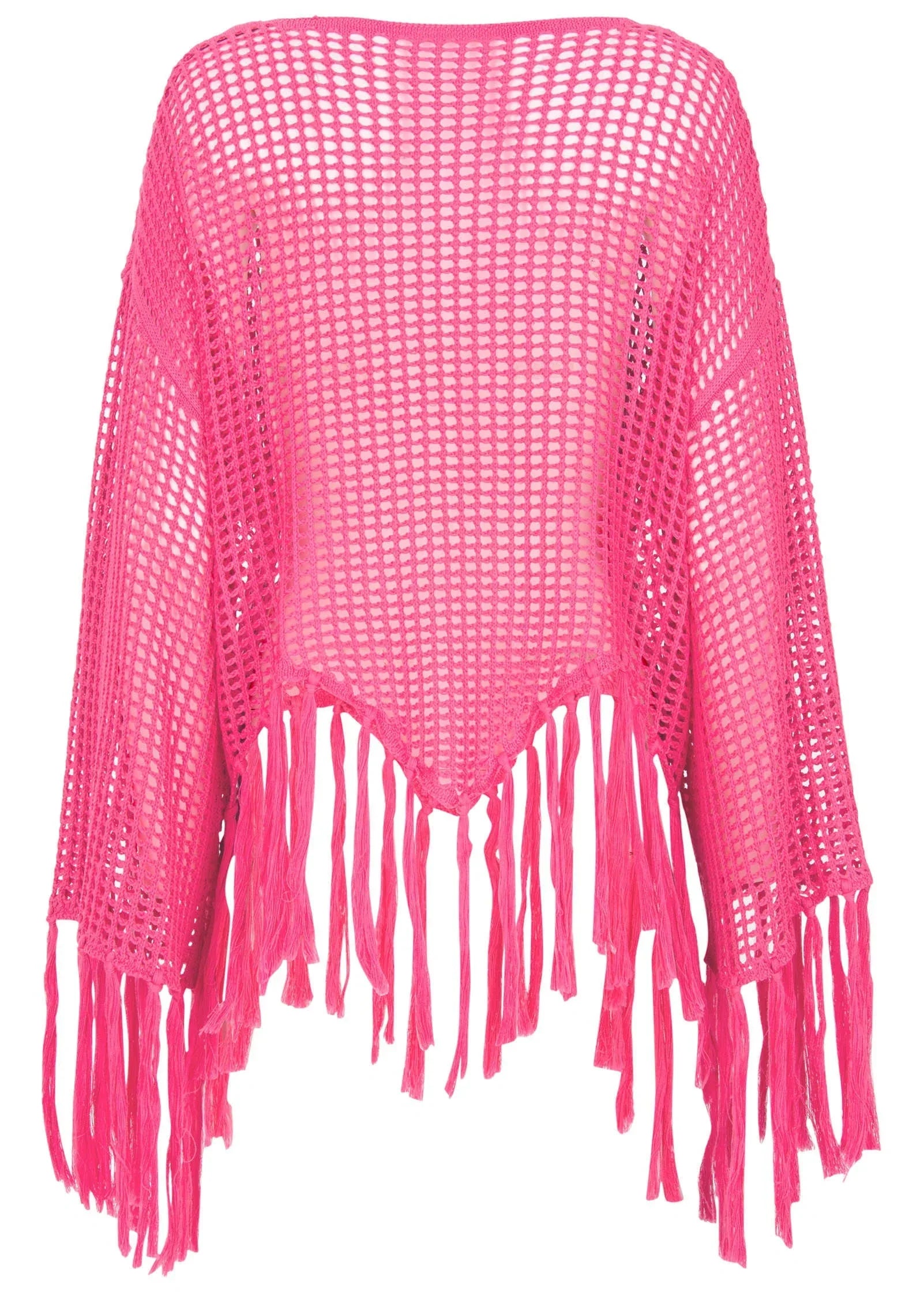 Fringe Crochet Cover Up Hot Pink