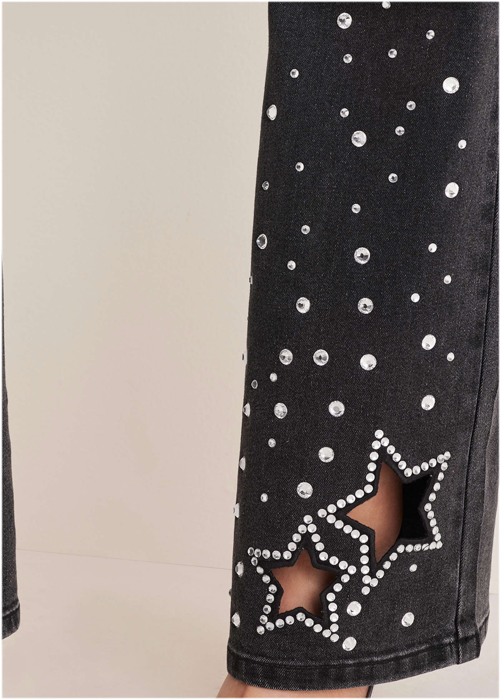 Rhinestone Embellished Jeans Black Wash