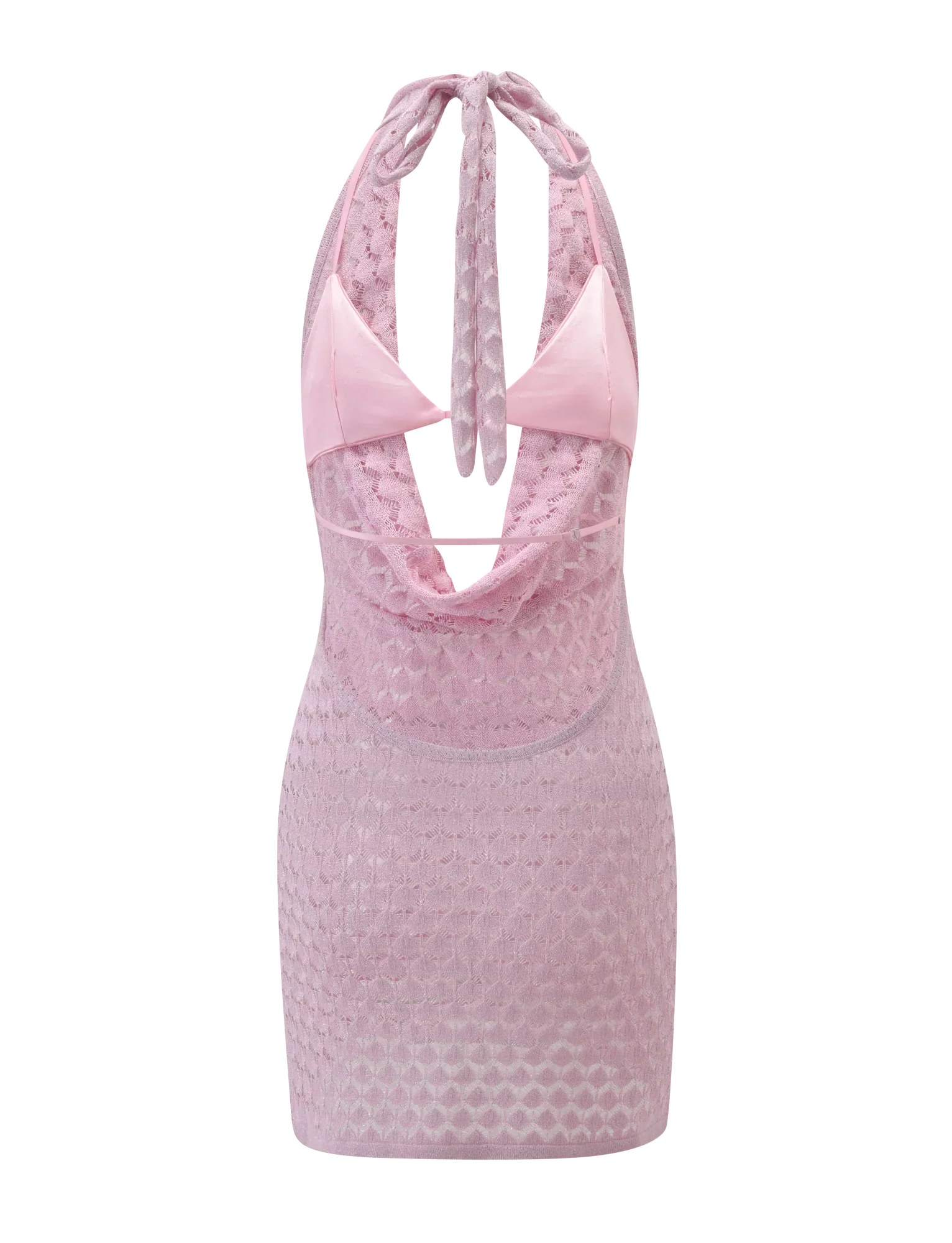 MAKENZIE CROCHET MINI DRESS SHIMMER PINK