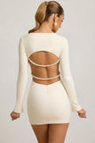 Pearl Detail Cut Out Mini Dress in Ivory