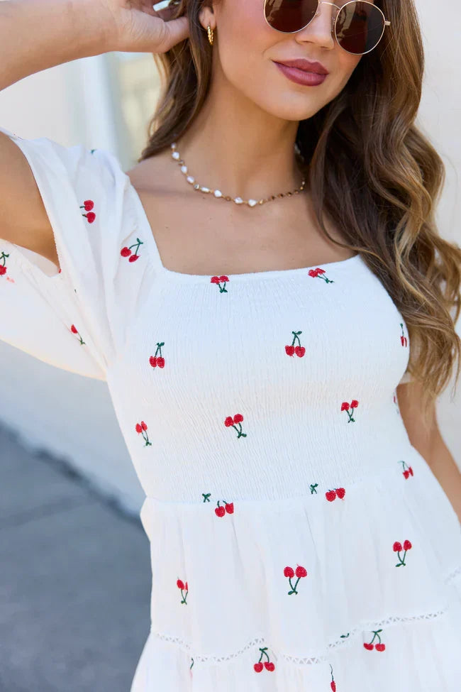 Cherry To My Cola Embroidered Ivory Dress
