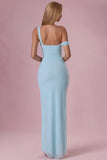 Mesh Draped Corset Gown in Light Blue