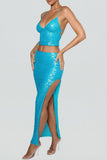 Embellished Low Rise Maxi Skirt in Turquoise