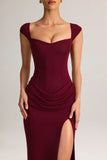 Modal Sweetheart Neck Cowl Waist Maxi Dress in Wine