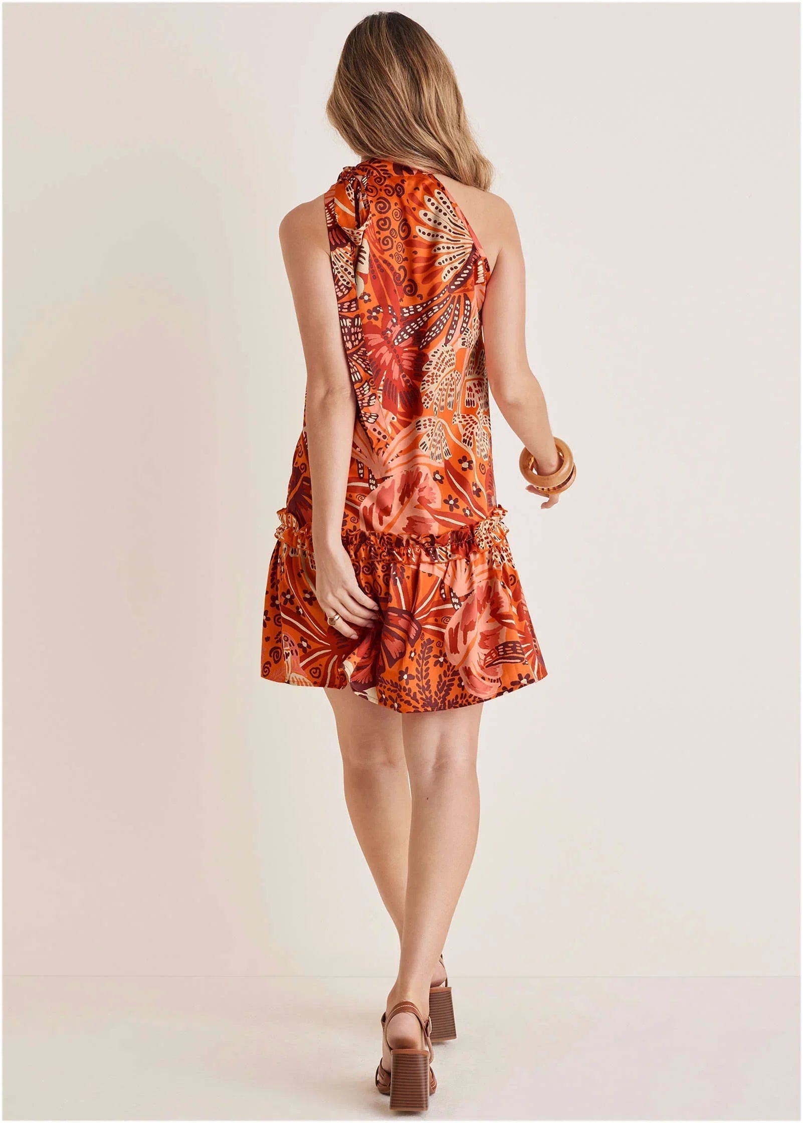 Drop Waist Mini Dress Parrot Palm