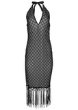 Deep V Mesh Cover Up Jet Black