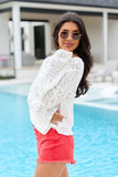 Jayce Ivory Pointelle Cropped V Neck Sweater