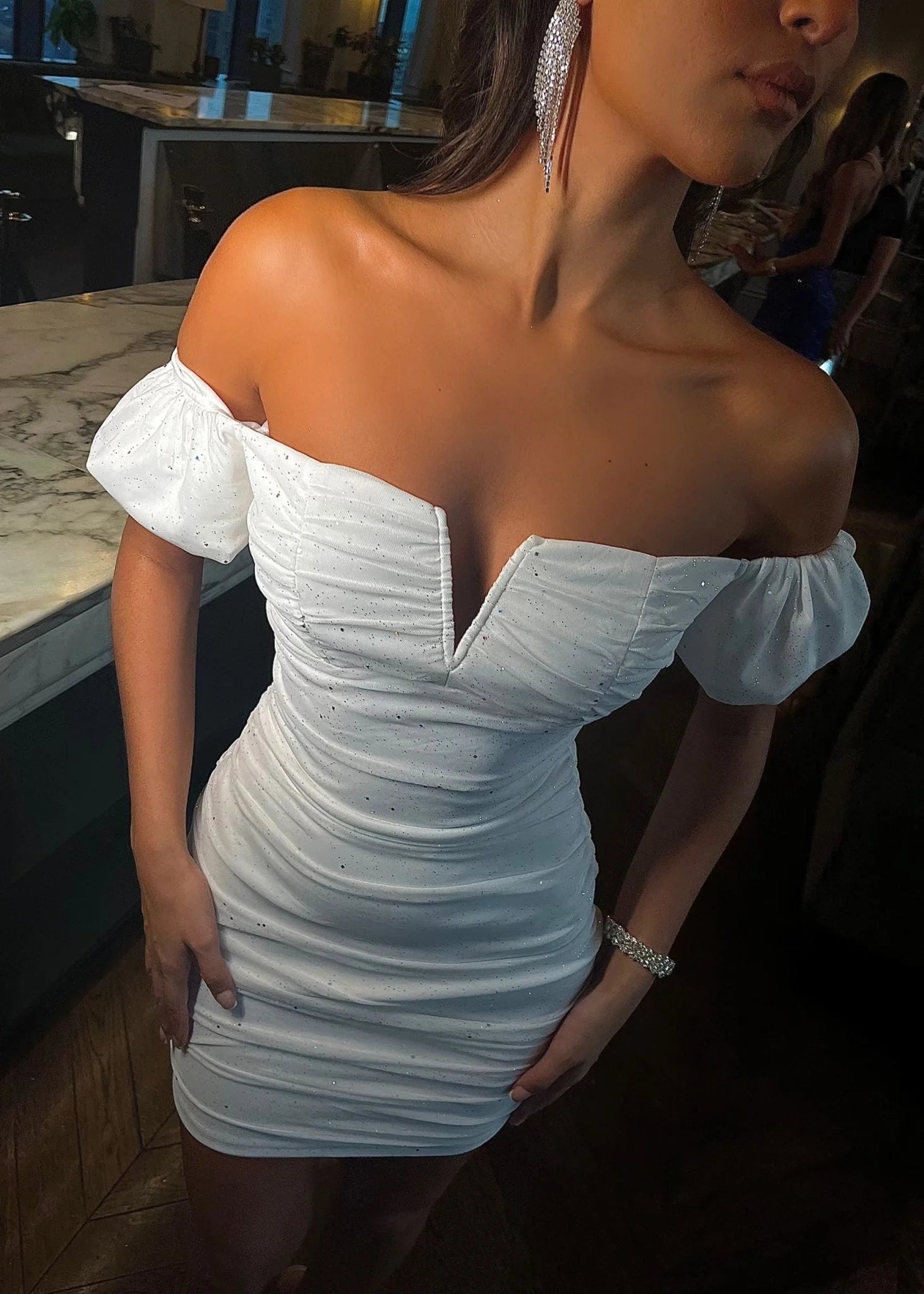 Not Tame Mesh Puff Sleeve Mini Dress White