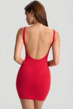 Low Back Bodycon Mini Dress in Cherry Red