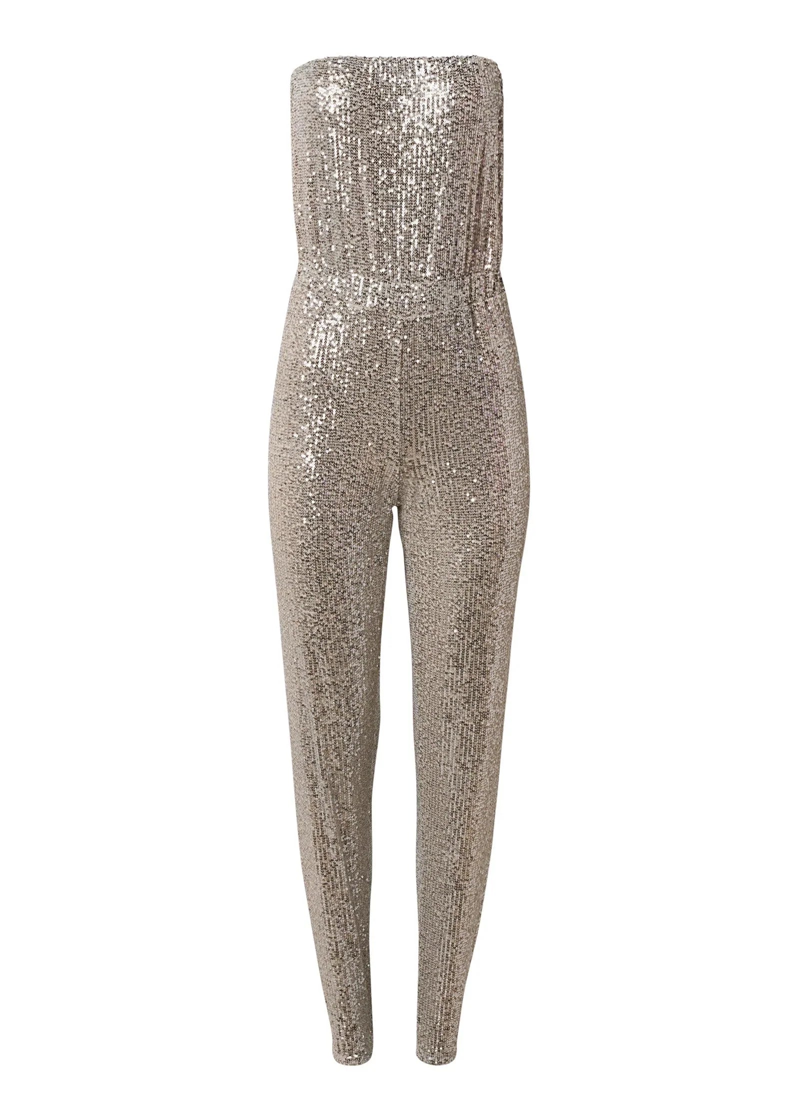 Strapless Sequin Jumpsuit Champagne