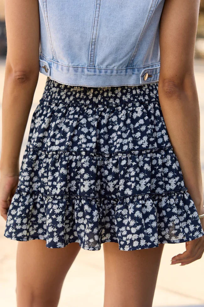 Through the Garden Black White Floral Skort