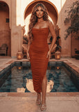 Pretty Moment Ruched Midi Dress Burnt Orange