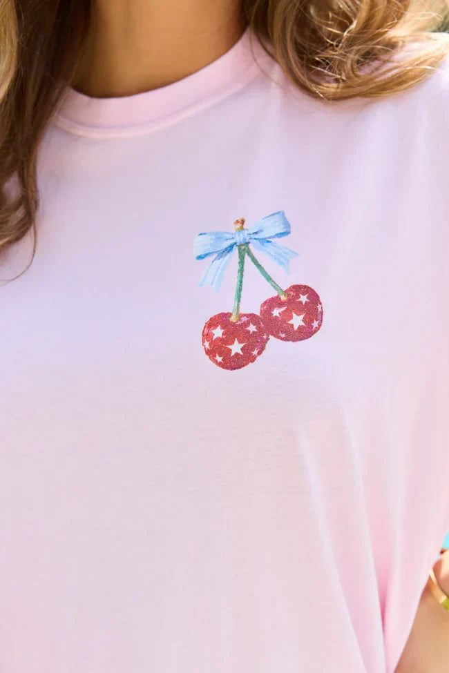 Americas Sweetheart Cherry Light Pink Graphic Tee