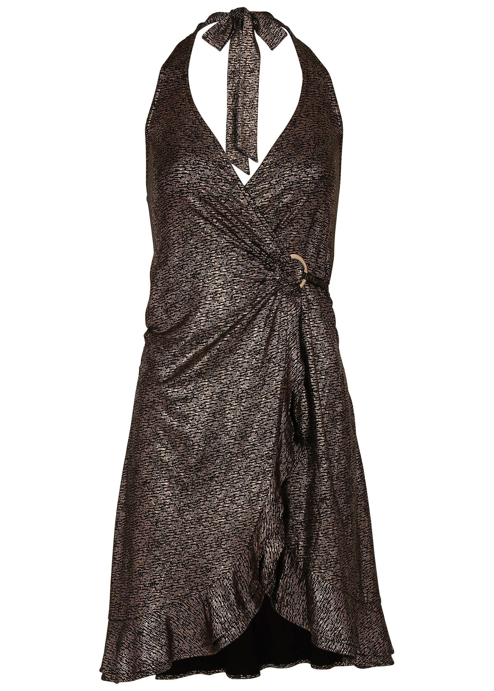 Metallic Halter Mini Dress Gold