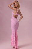 Lace Sweetheart Neck Gown in Blush Pink