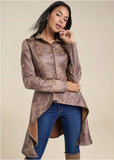 Distressed Faux Suede Scuba Hi Low Jacket Brown Multi